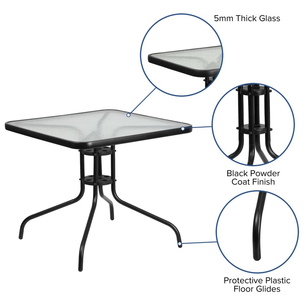 31.5SQ Glass Black Patio Table