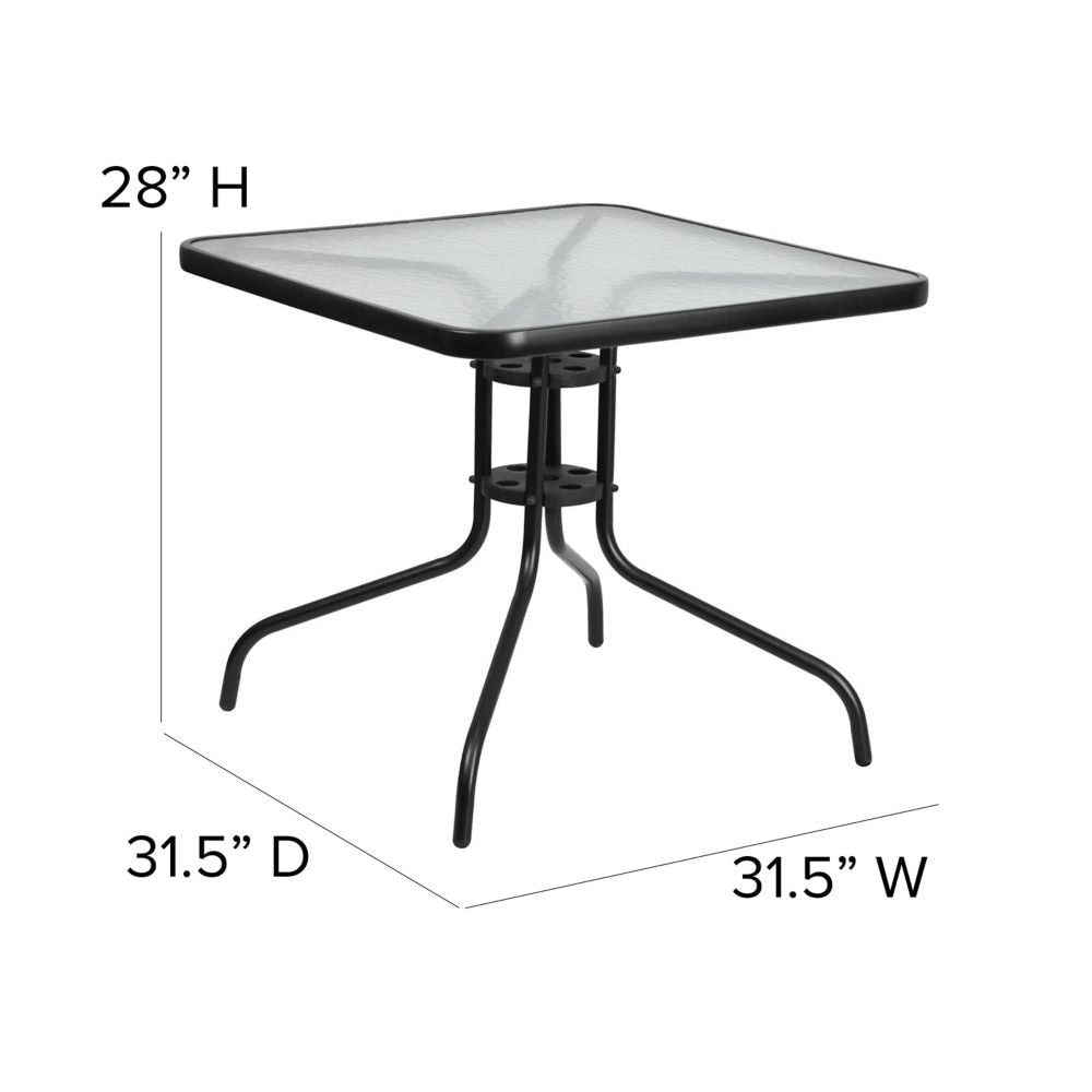 31.5SQ Glass Black Patio Table
