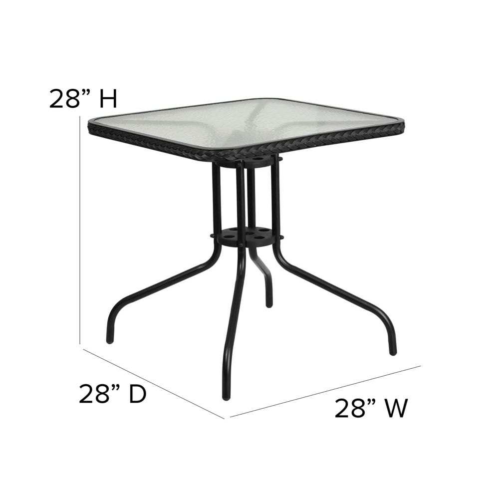 28SQ Glass Table-BLK Rattan