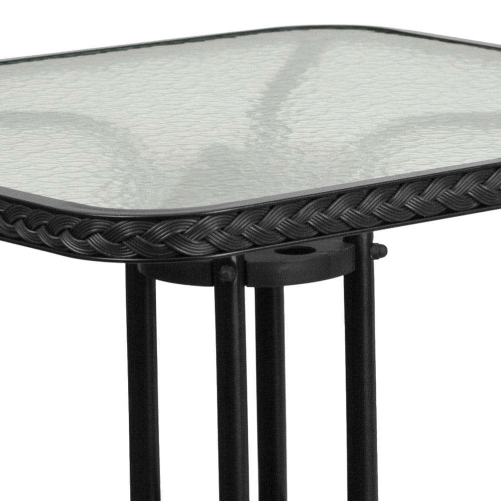 28SQ Glass Table-BLK Rattan