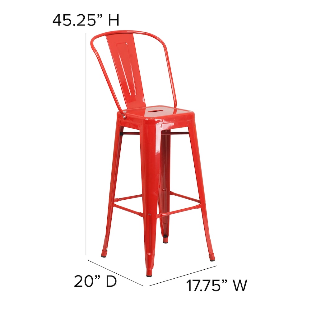 30" Red Metal Outdoor Stool
