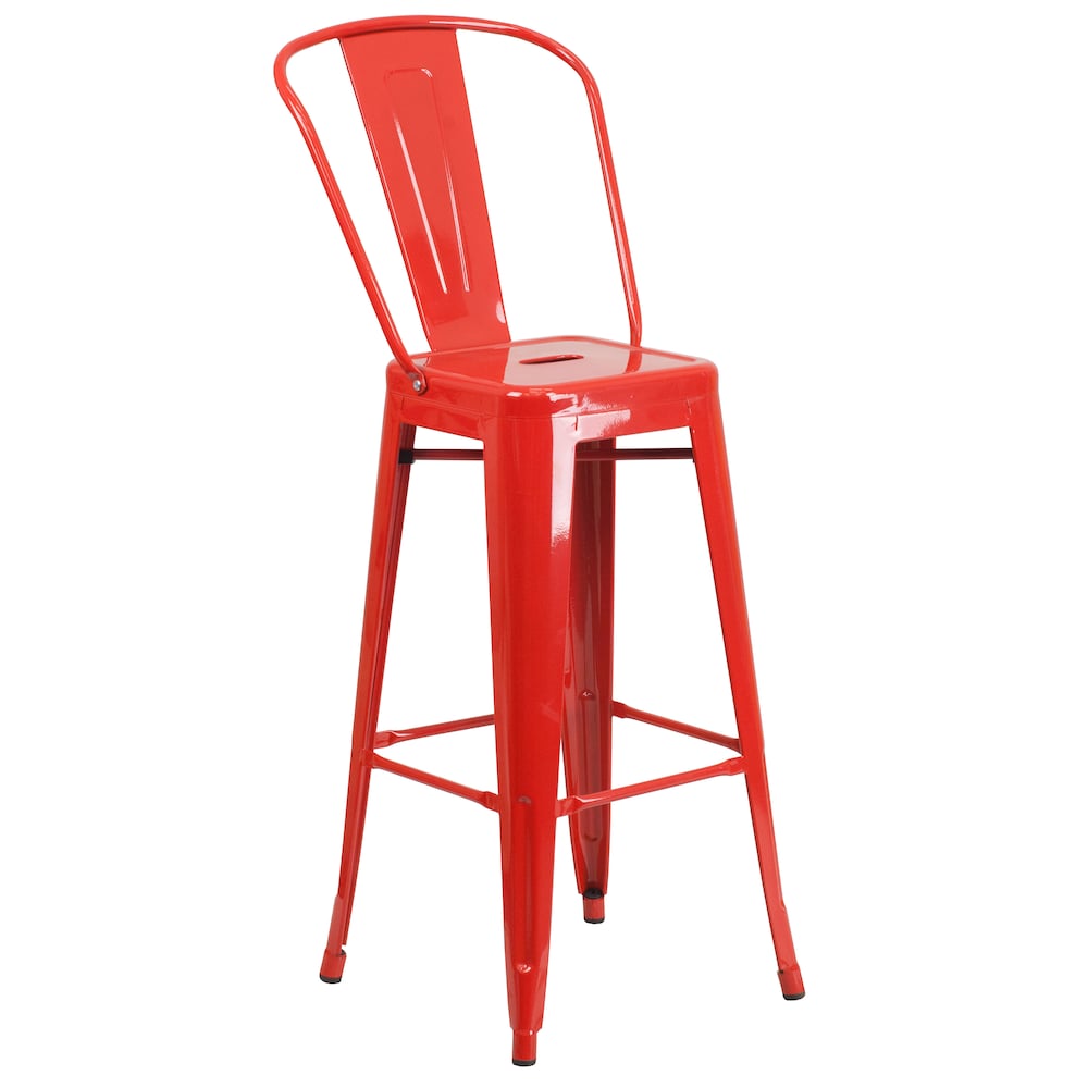 30" Red Metal Outdoor Stool