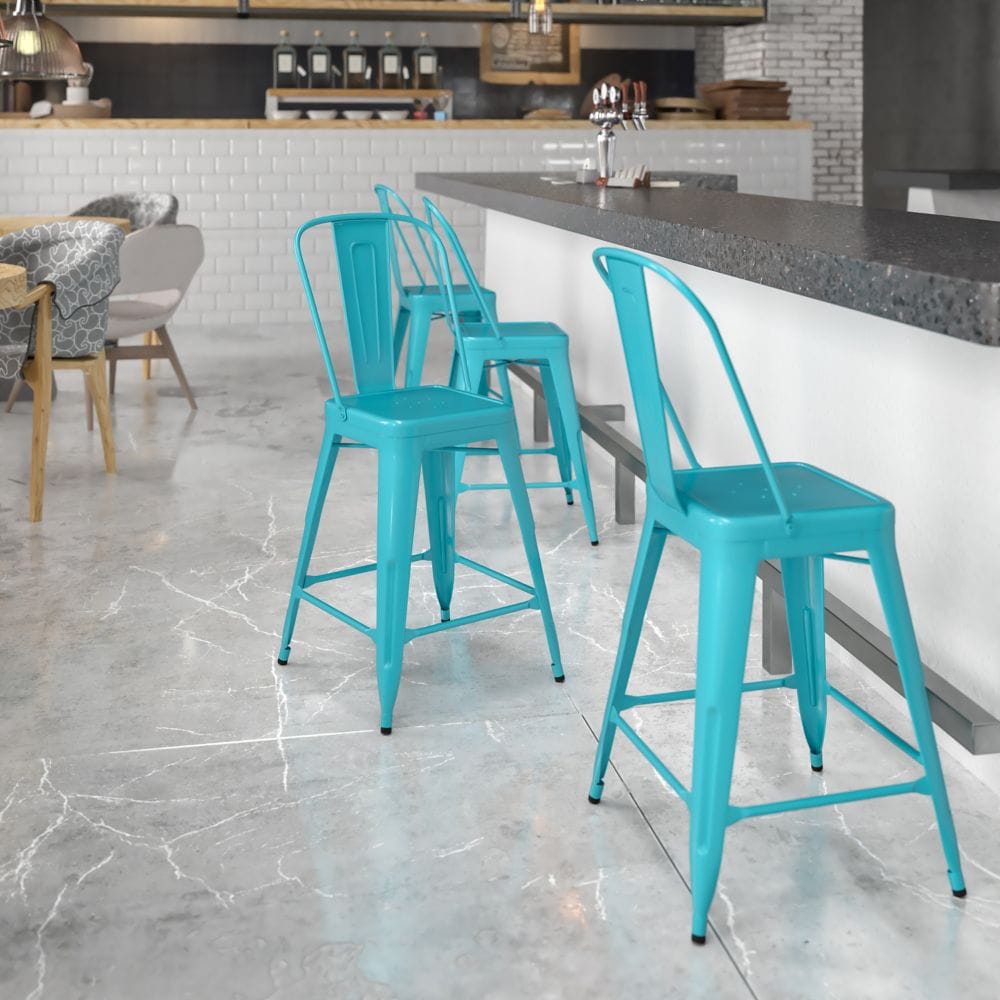 24" Teal Metal Outdoor Stool