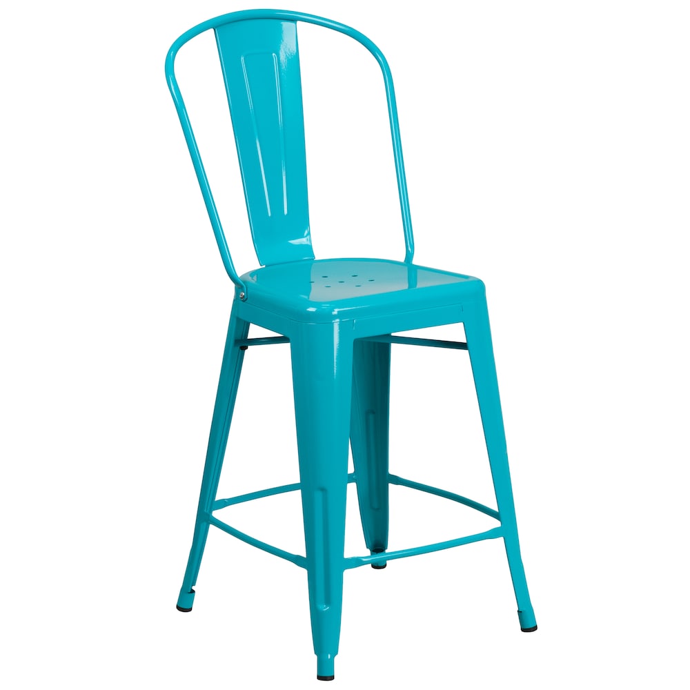 24" Teal Metal Outdoor Stool