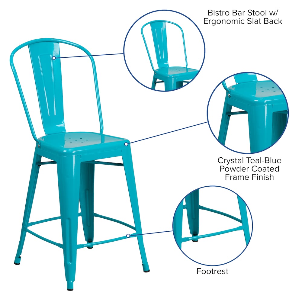 24" Teal Metal Outdoor Stool