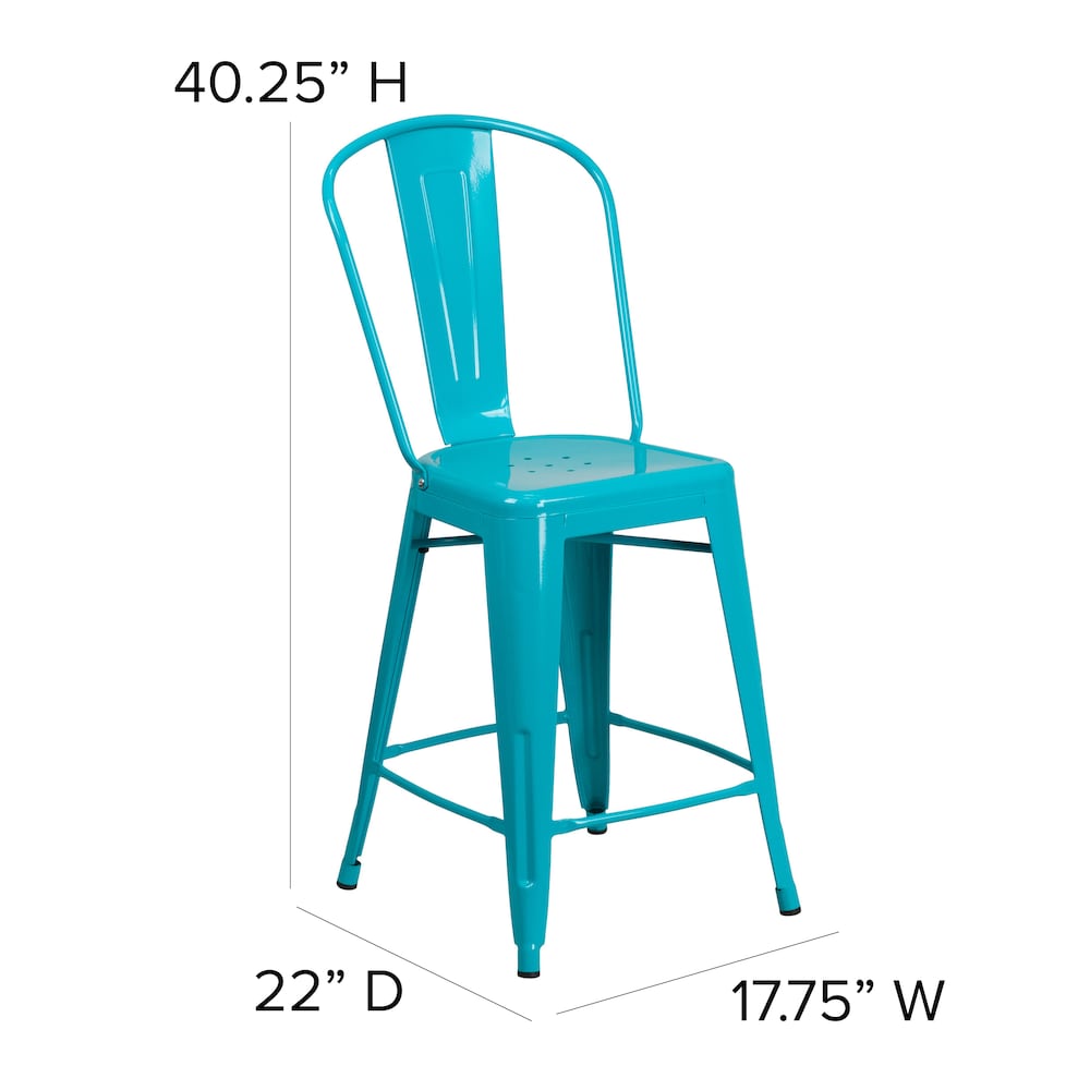 24" Teal Metal Outdoor Stool