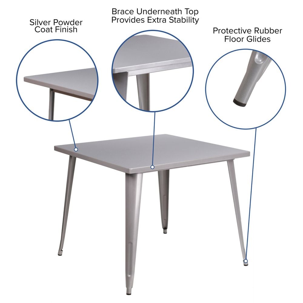 35.5SQ Silver Metal Table