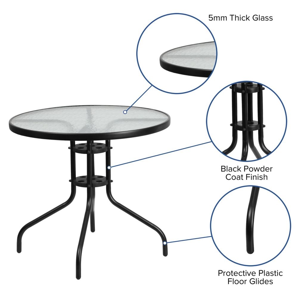 31.5RD Glass Black Patio Table