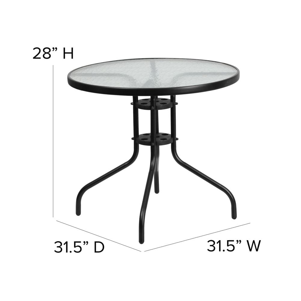 31.5RD Glass Black Patio Table