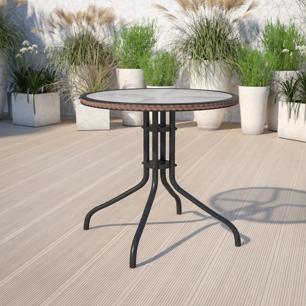 28RD Glass Table-BRN Rattan
