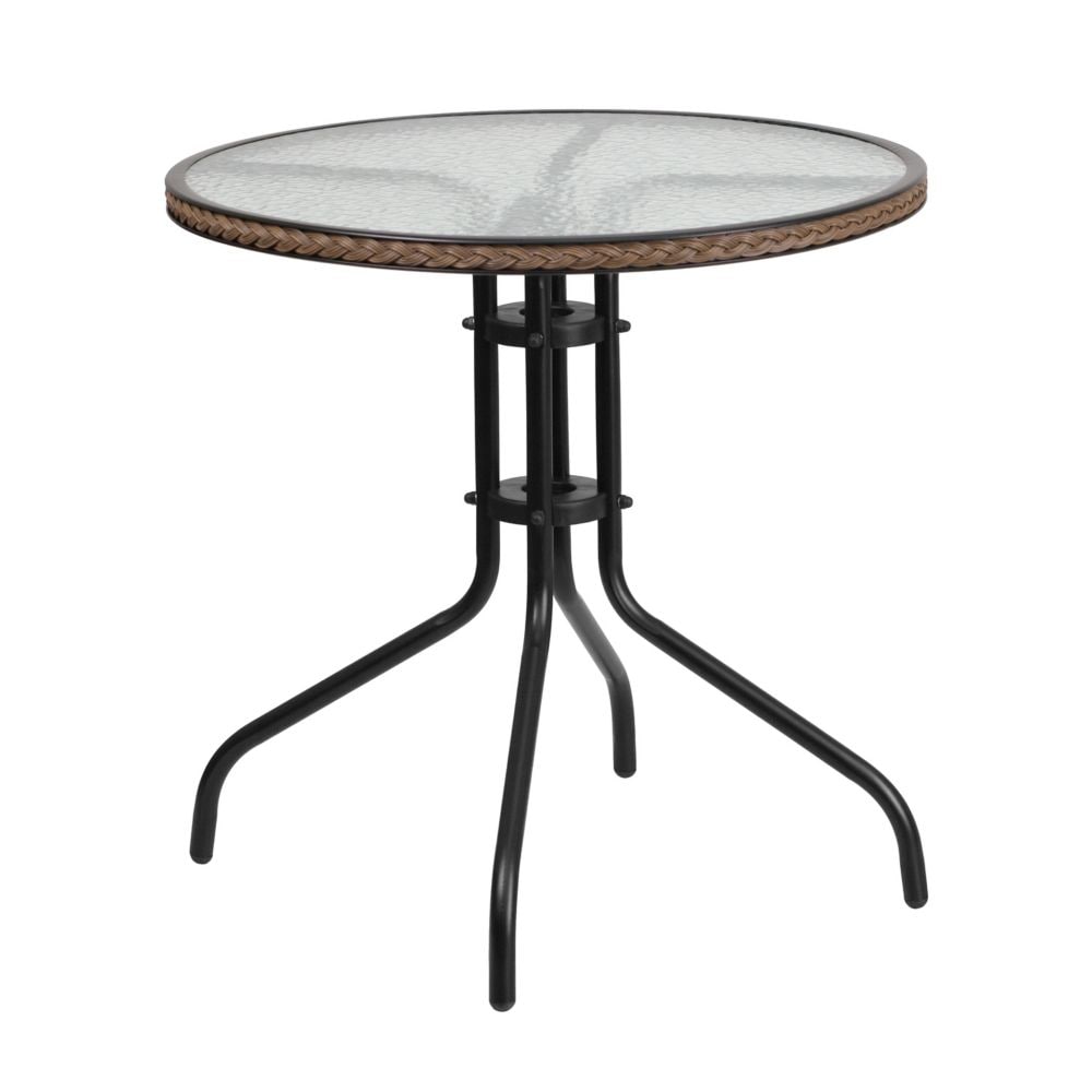 28RD Glass Table-BRN Rattan