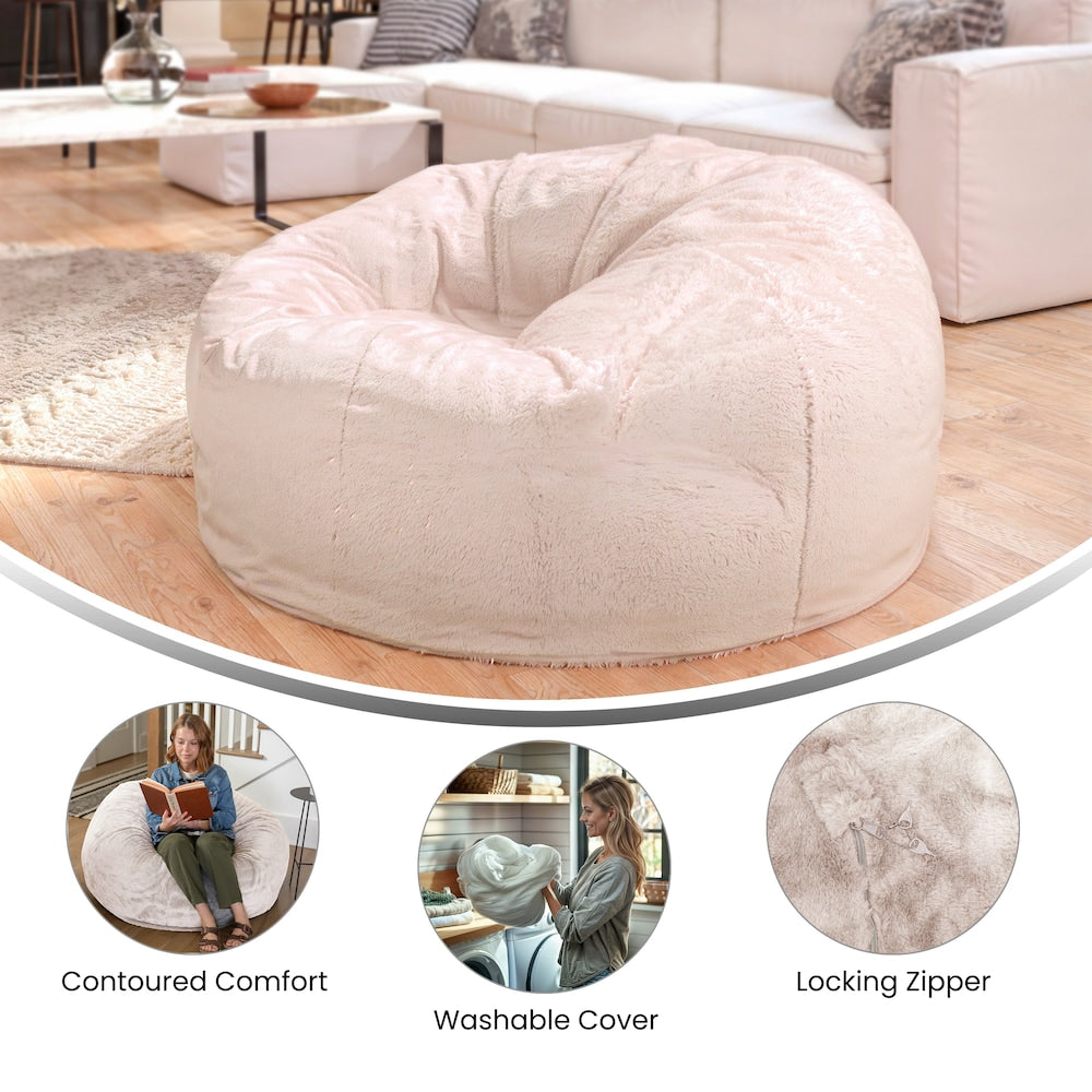 Pouf en fourrure blanche