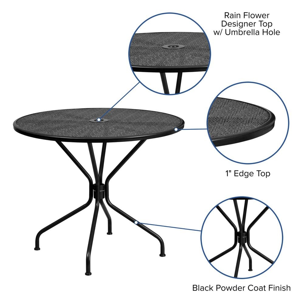 35.25'' Round Black Indoor-Outdoor Steel Patio Table