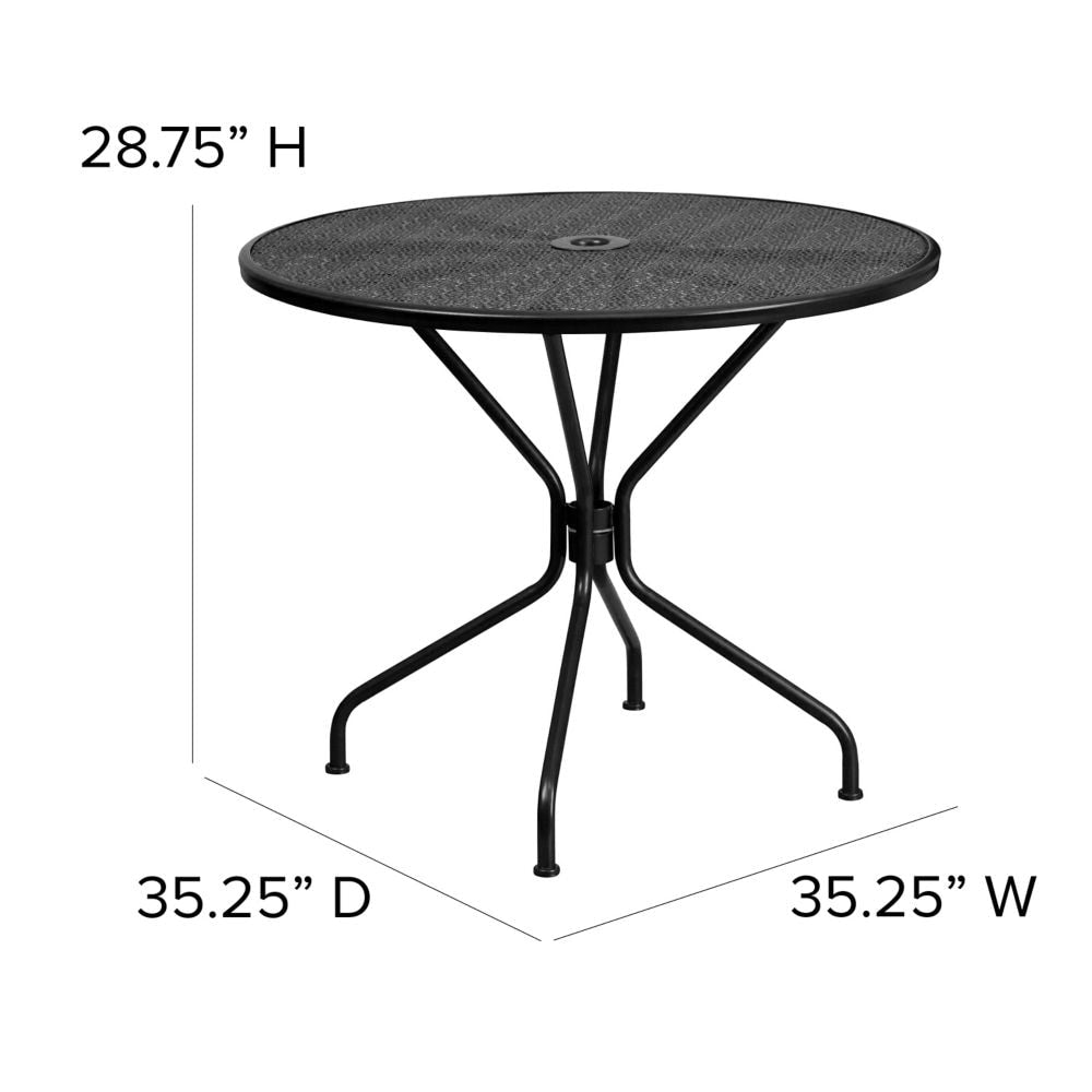 35.25'' Round Black Indoor-Outdoor Steel Patio Table
