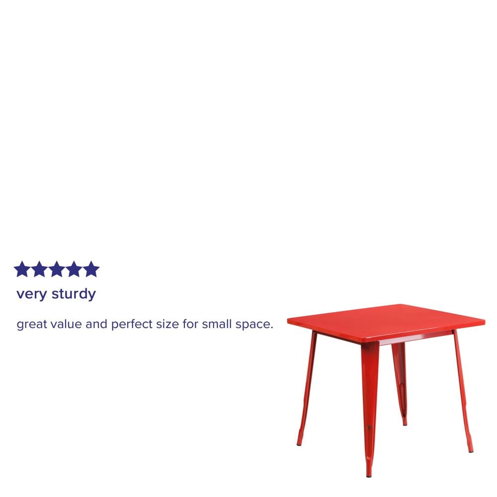 31.5'' Square Red Metal Indoor-Outdoor Table