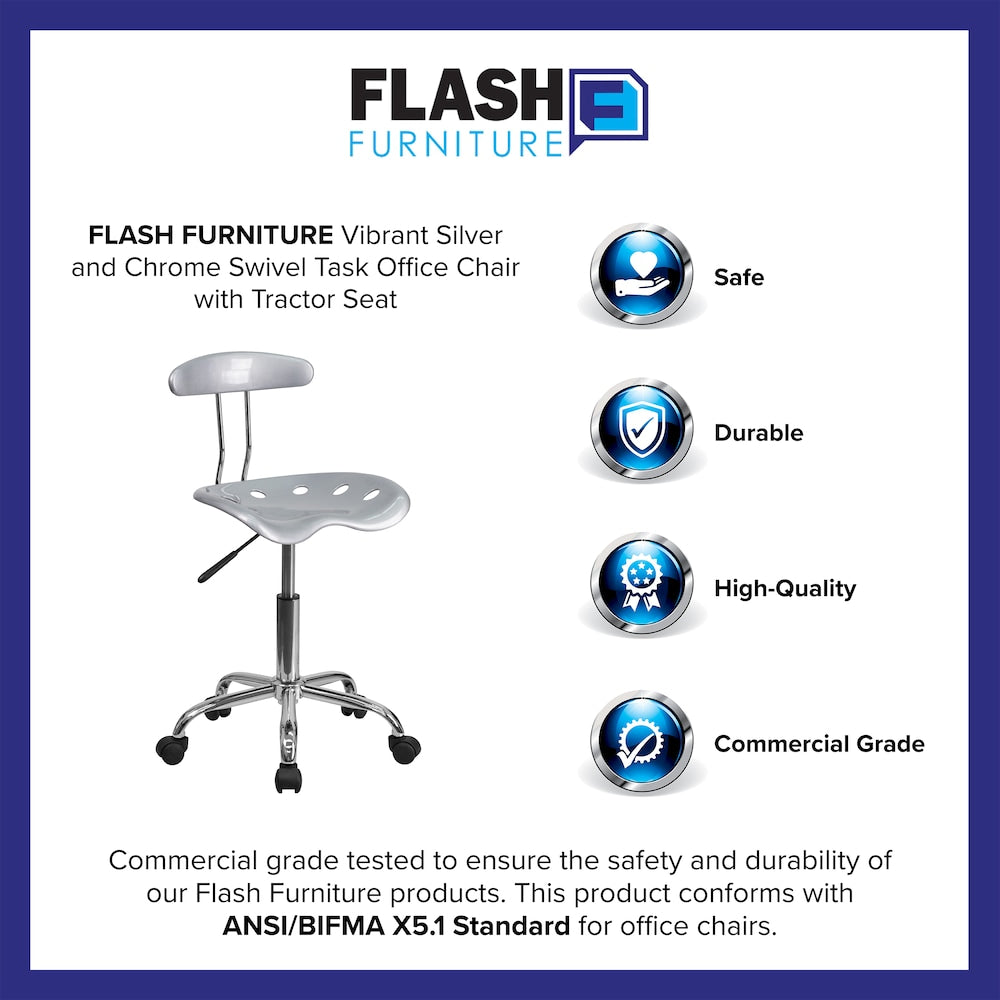 Chaise de travail pivotante en argent et chrome vibrant avec siège tracteur