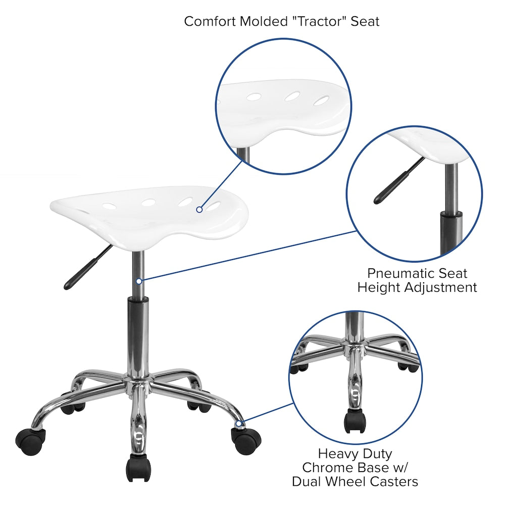 Siège de tracteur blanc vibrant et tabouret chromé
