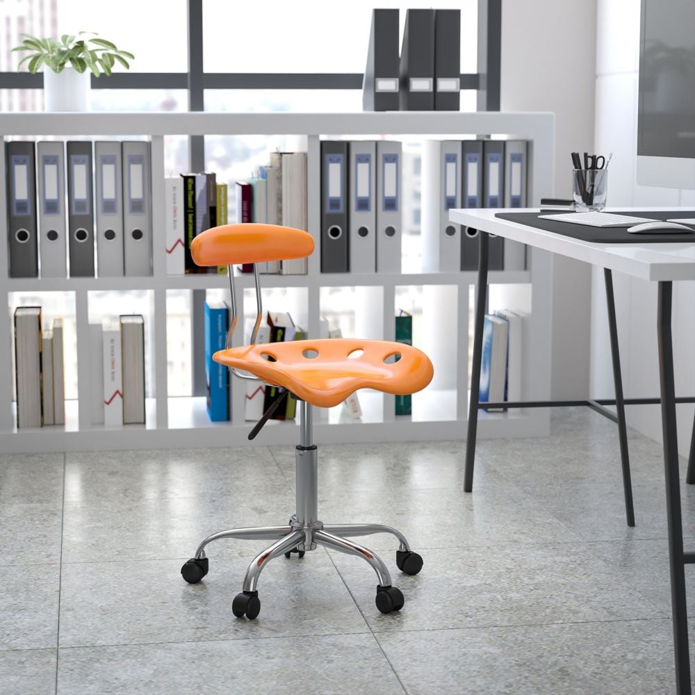 Chaise de travail pivotante orange vif et chromée avec siège tracteur