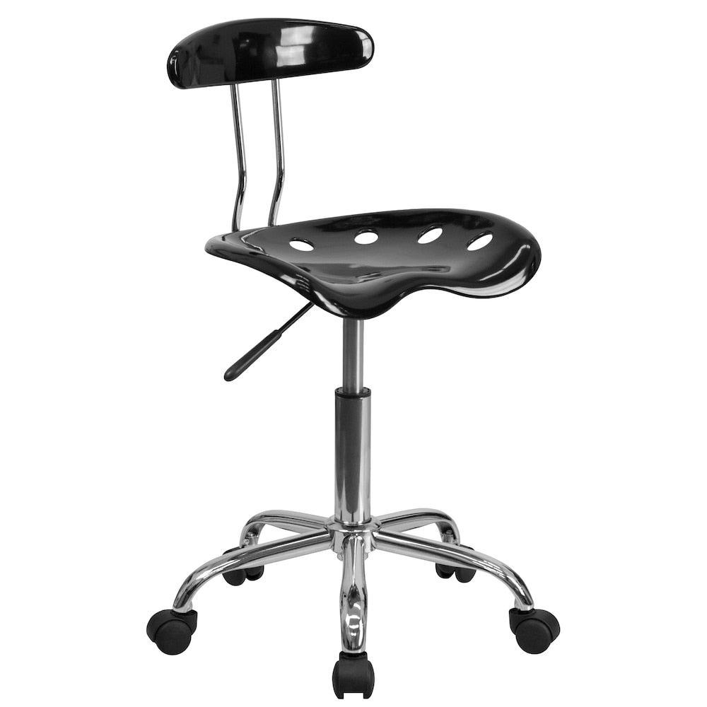 Vibrant Black and Chrome Swivel Task Chair with Tractor Seat