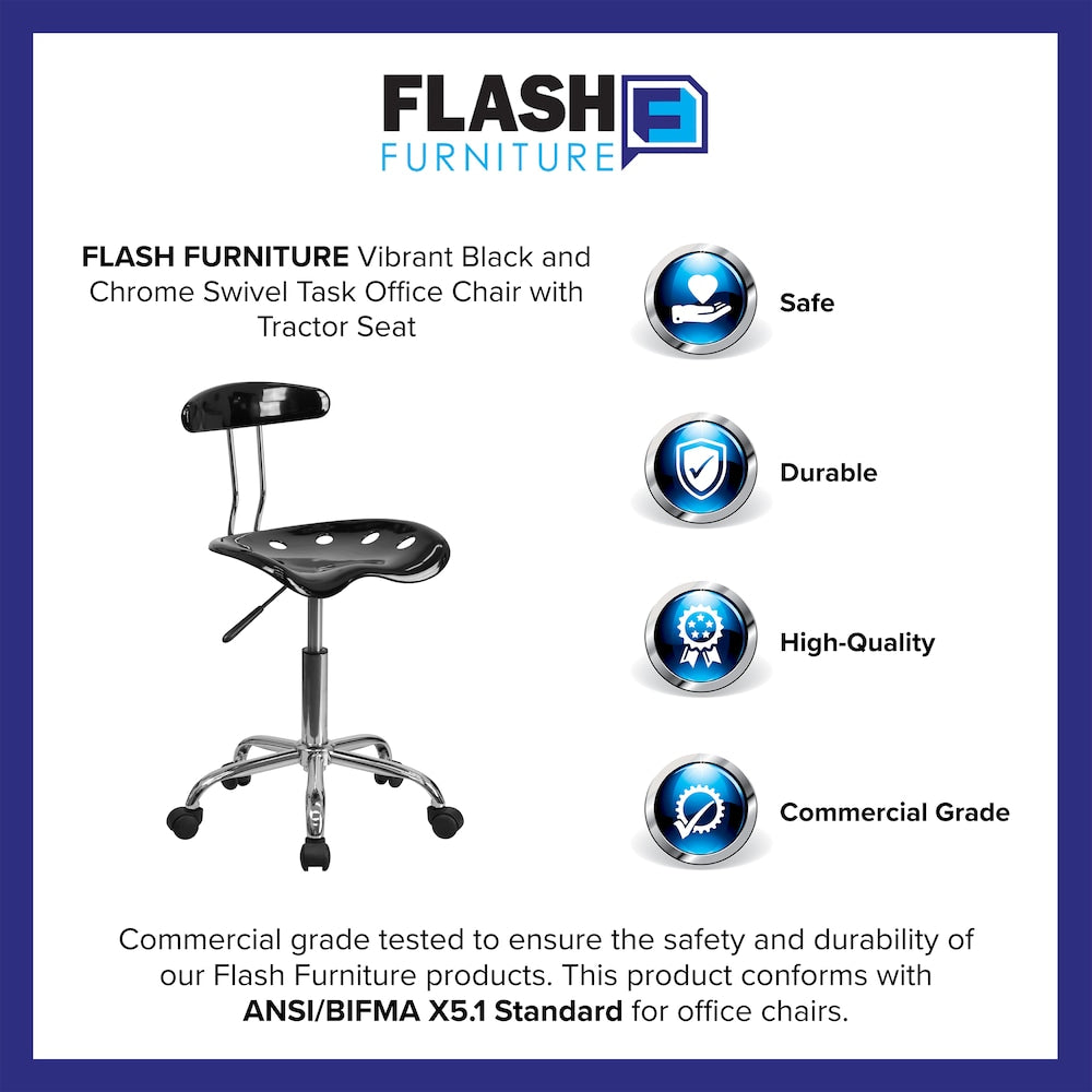 Vibrant Black and Chrome Swivel Task Chair with Tractor Seat