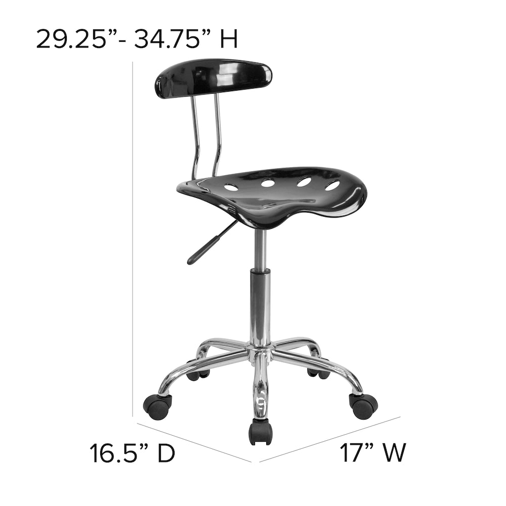 Vibrant Black and Chrome Swivel Task Chair with Tractor Seat