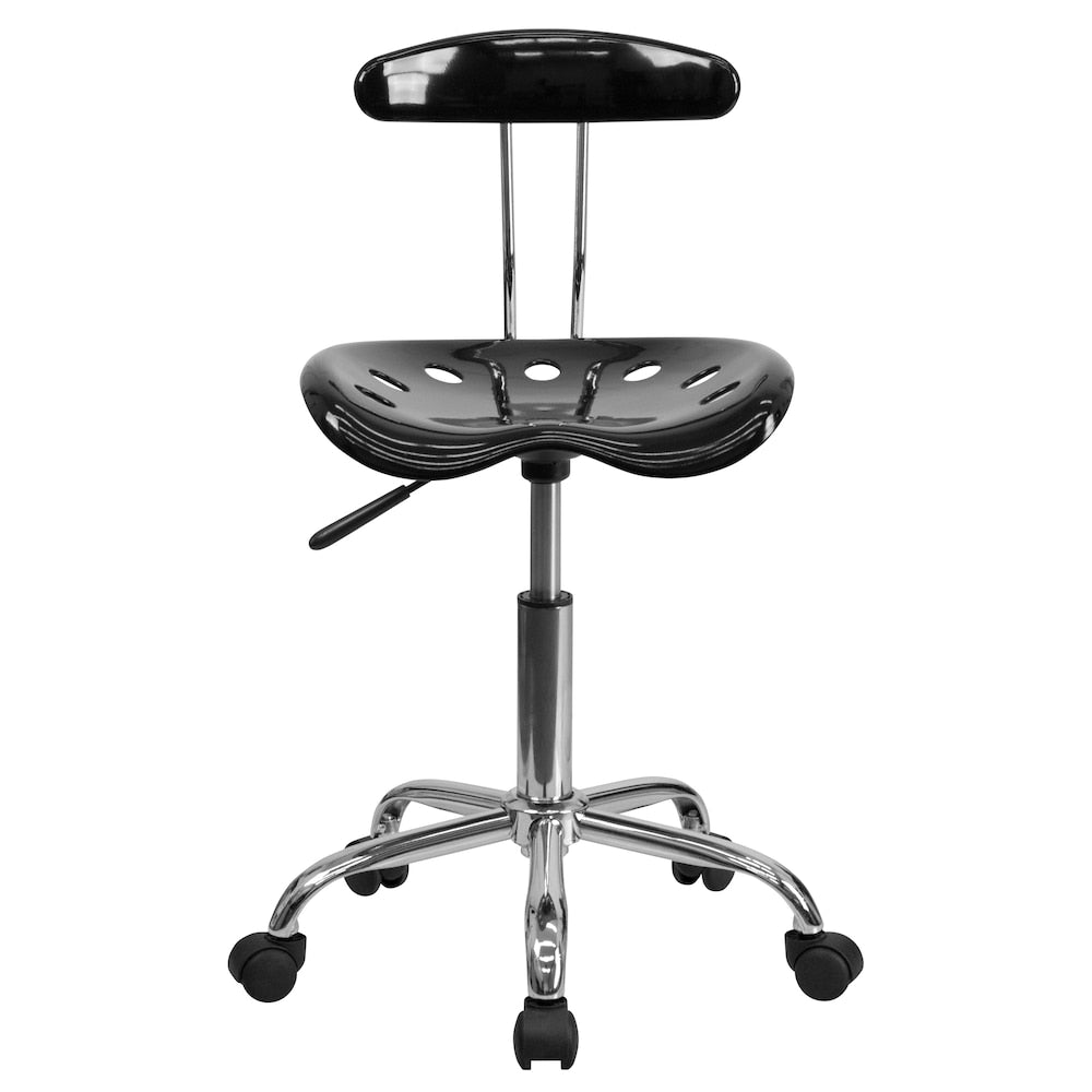 Chaise de travail pivotante noire et chromée vibrante avec siège tracteur