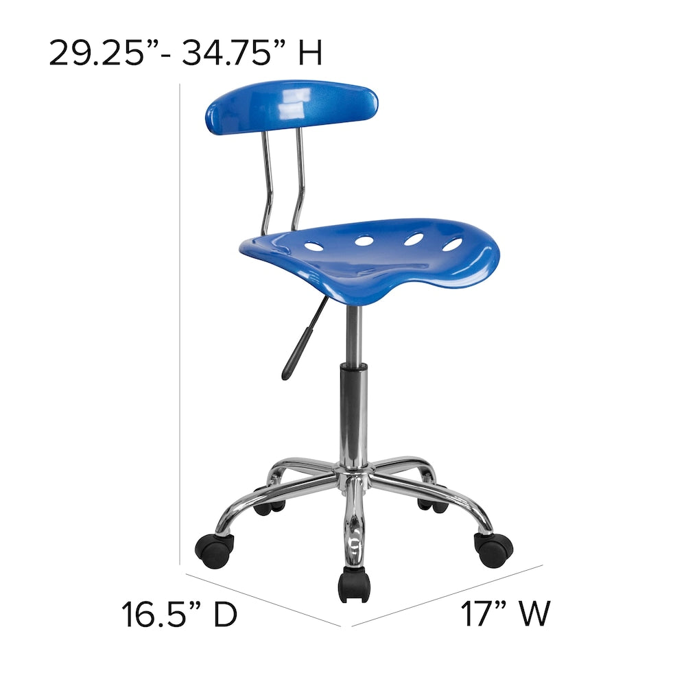 Chaise de travail pivotante bleu vif et chromée avec siège tracteur