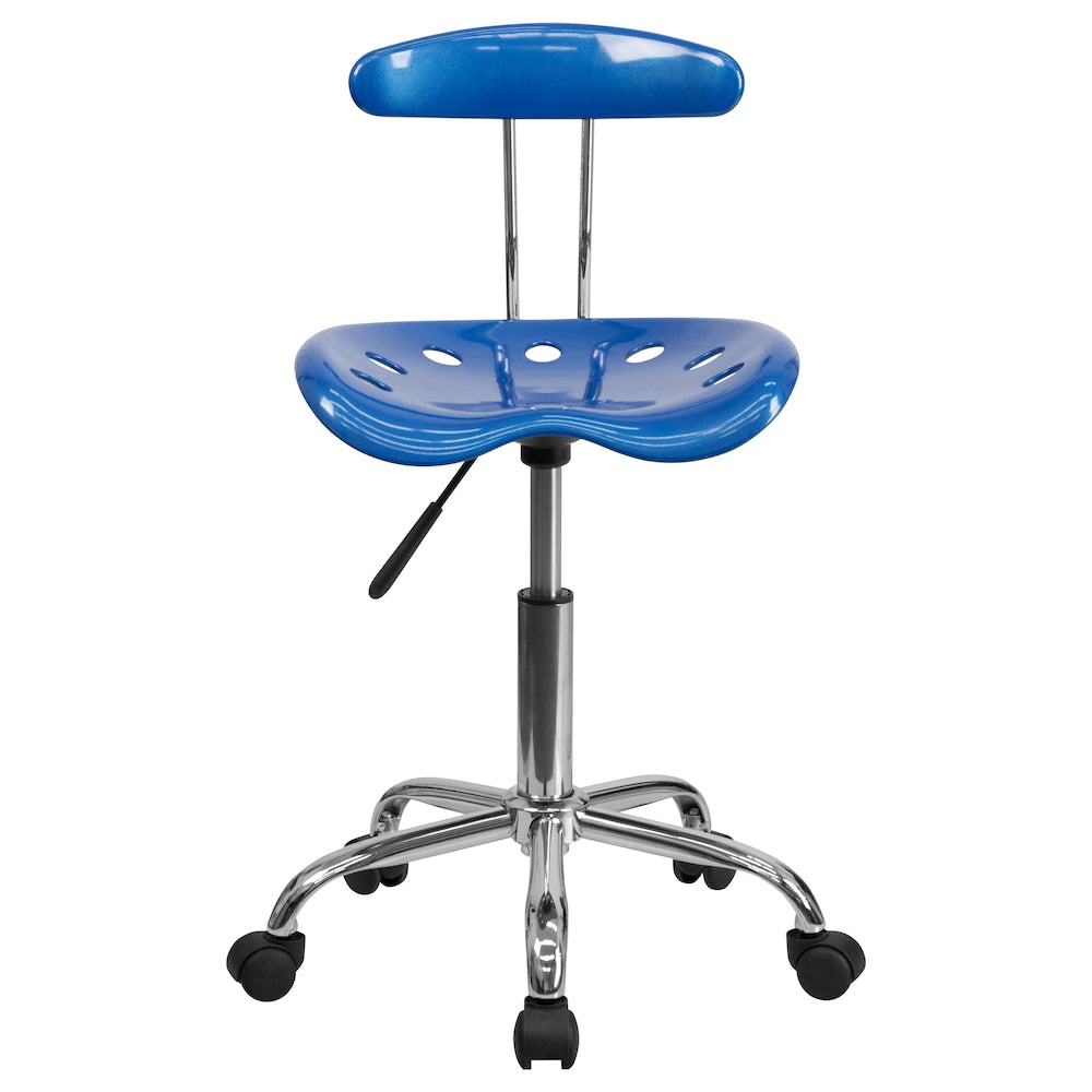 Chaise de travail pivotante bleu vif et chromée avec siège tracteur