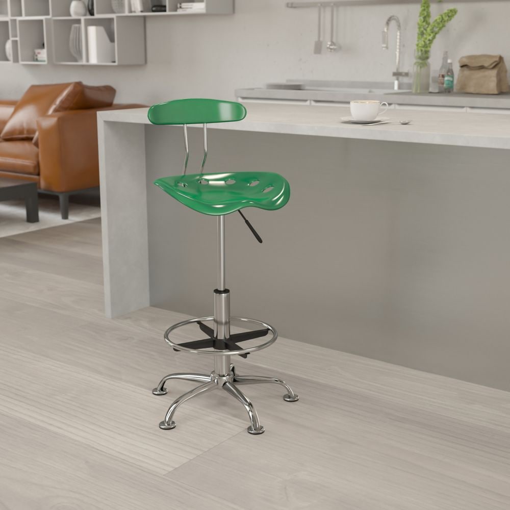 Vibrant Green and Chrome Drafting Stool with Tractor Seat