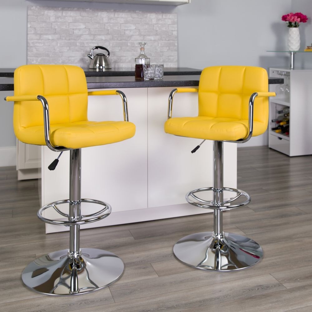 Tabouret de bar en vinyle matelassé jaune