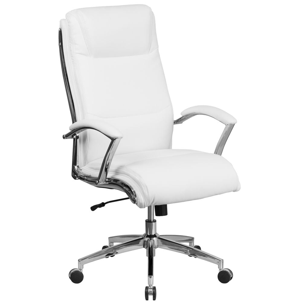 Chaise en cuir blanc à dossier haut