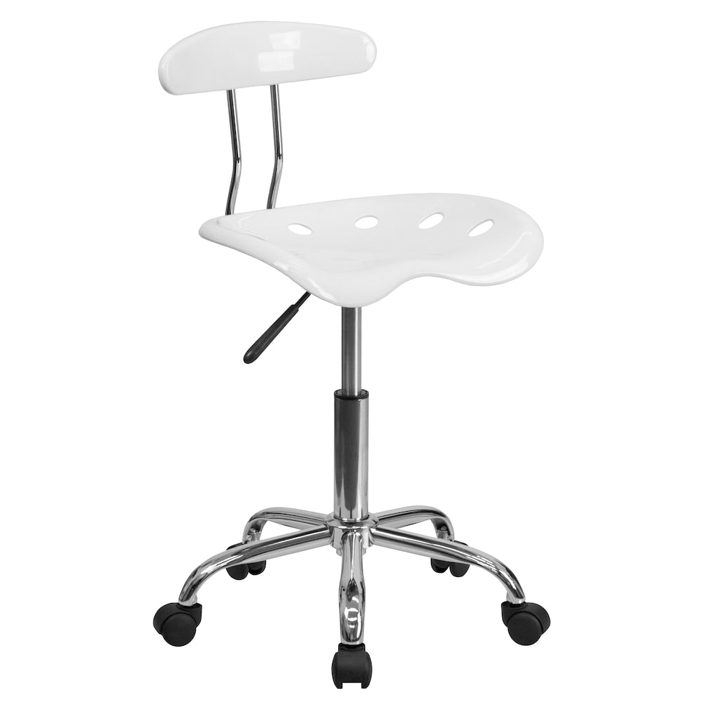 Chaise de travail pivotante blanche et chromée vibrante avec siège tracteur
