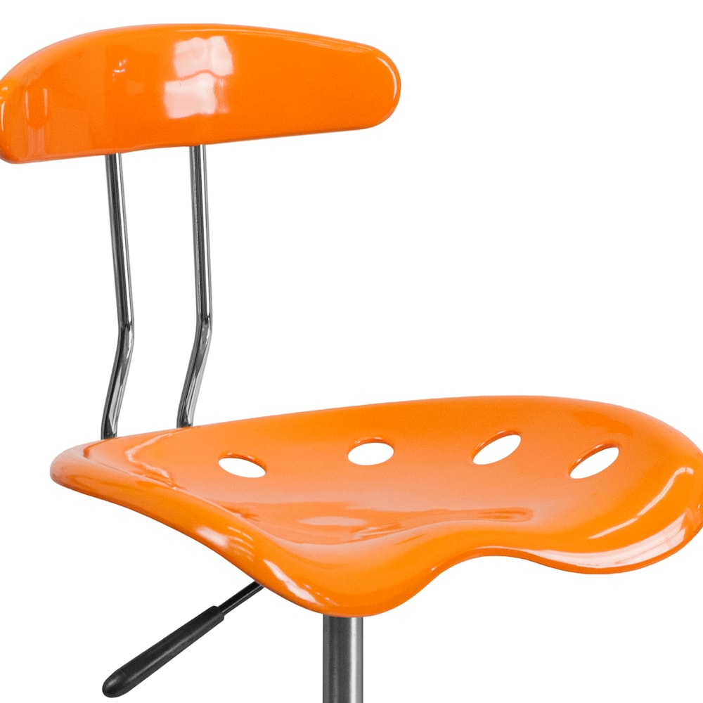 Tabouret de dessinateur orange vif et chromé avec siège de tracteur