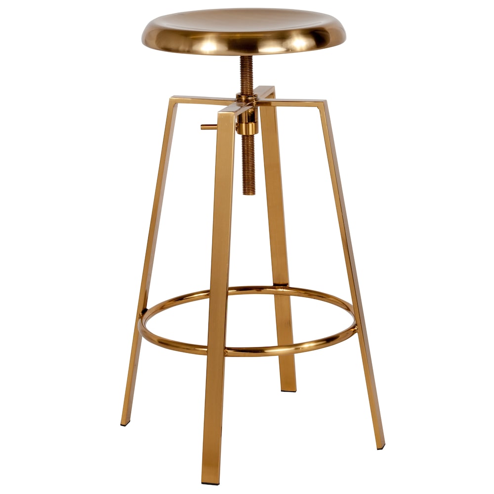 Tabouret de bar de style industriel Toledo avec siège pivotant et réglable en hauteur en finition dorée