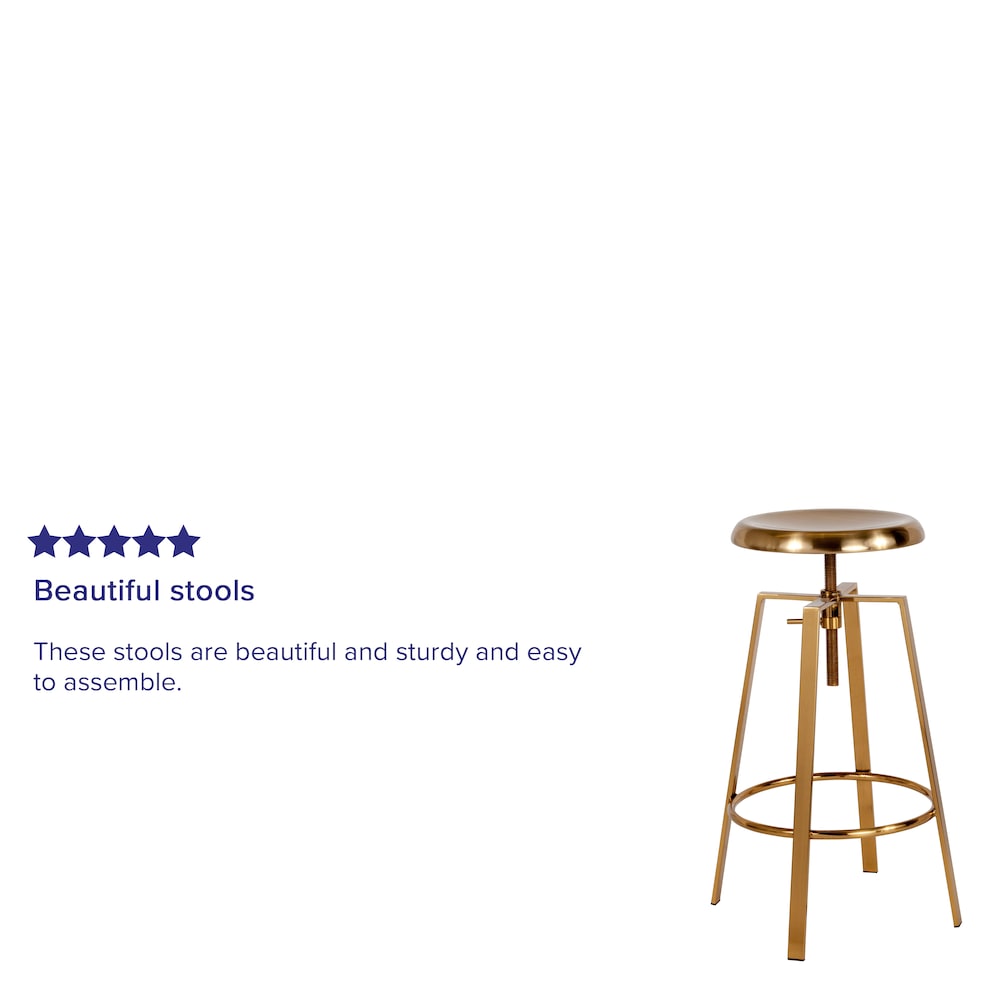 Tabouret de bar de style industriel Toledo avec siège pivotant et réglable en hauteur en finition dorée