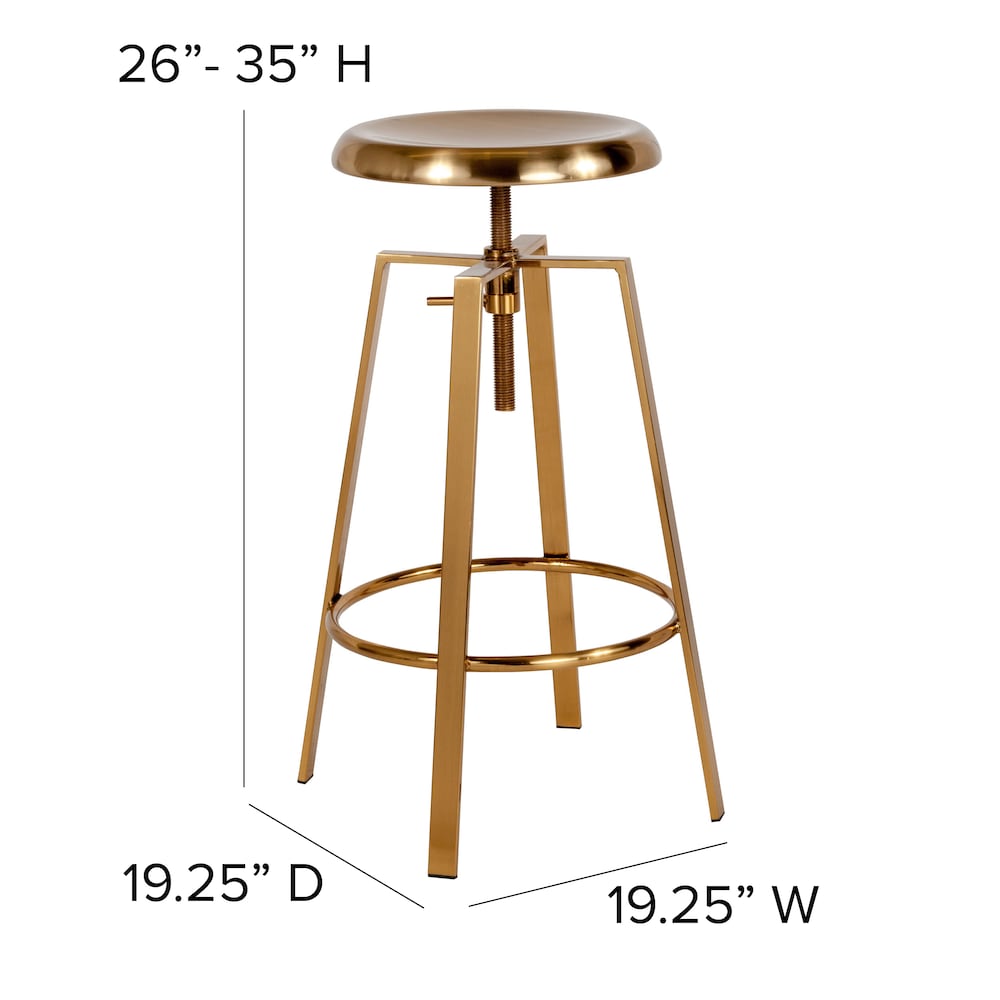 Tabouret de bar de style industriel Toledo avec siège pivotant et réglable en hauteur en finition dorée