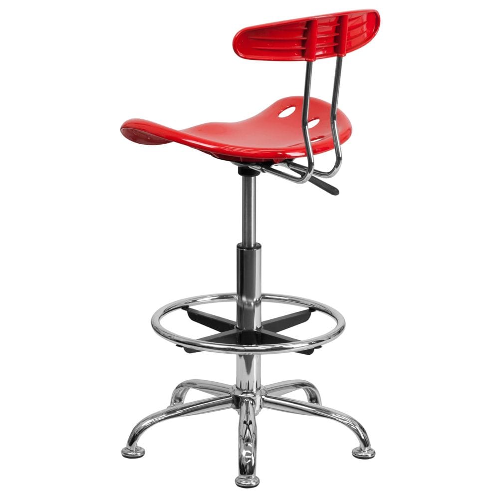 Tabouret de dessinateur rouge vif et chromé avec siège de tracteur