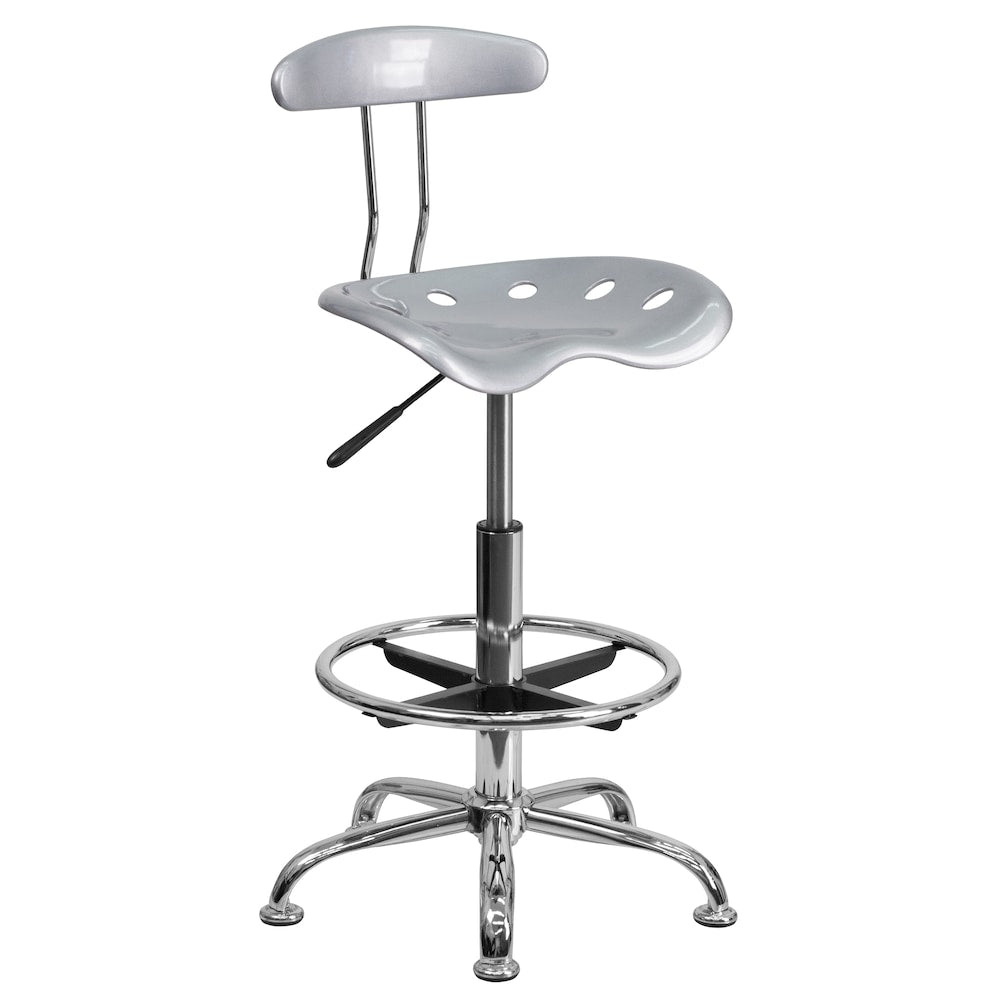 Tabouret de dessinateur en argent et chrome vibrant avec siège de tracteur