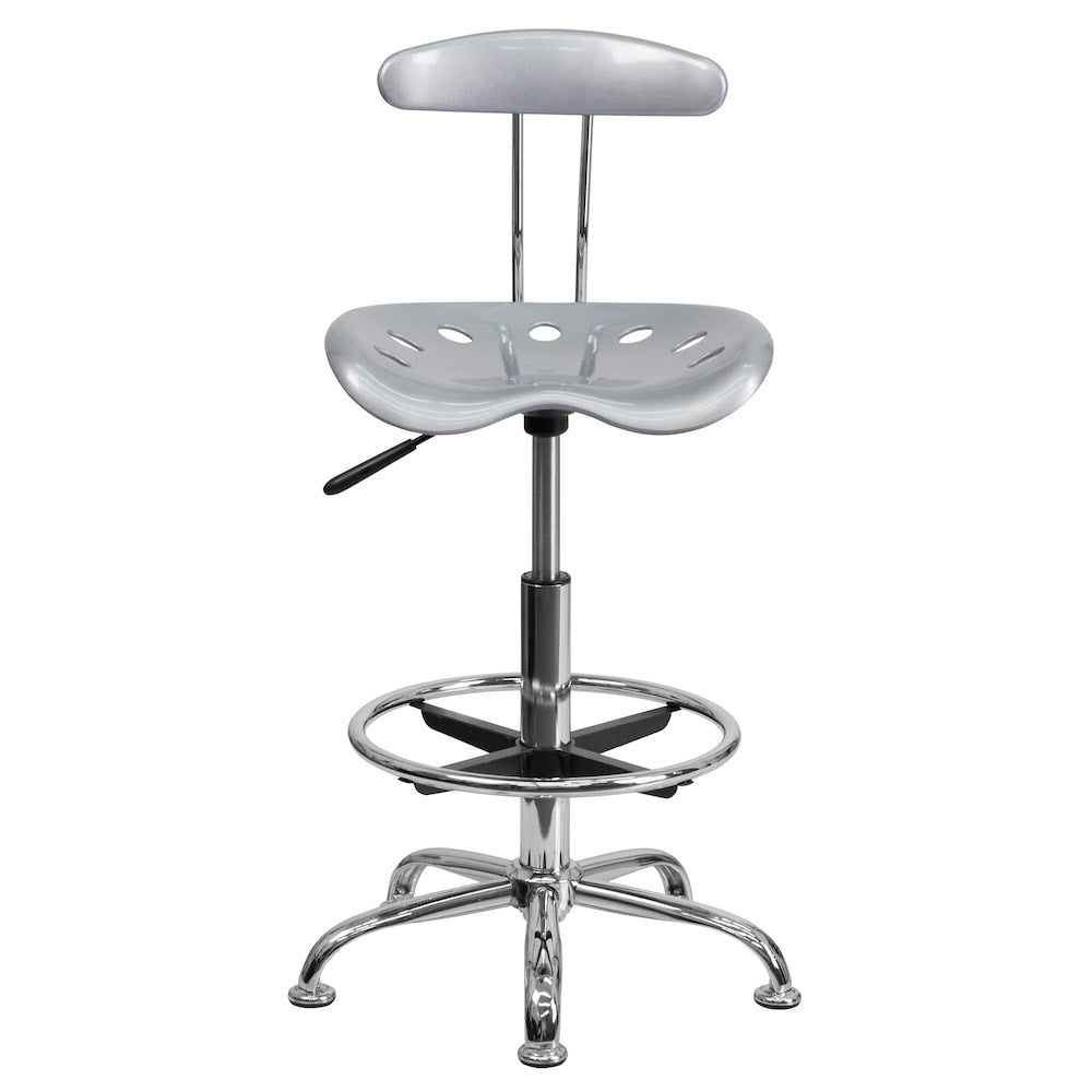 Tabouret de dessinateur en argent et chrome vibrant avec siège de tracteur