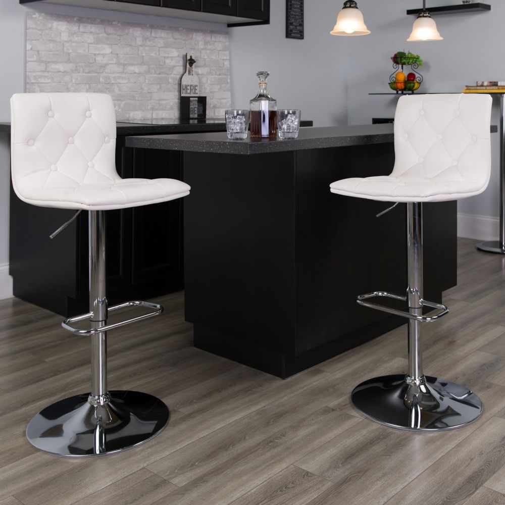 Tabouret de bar capitonné en vinyle blanc
