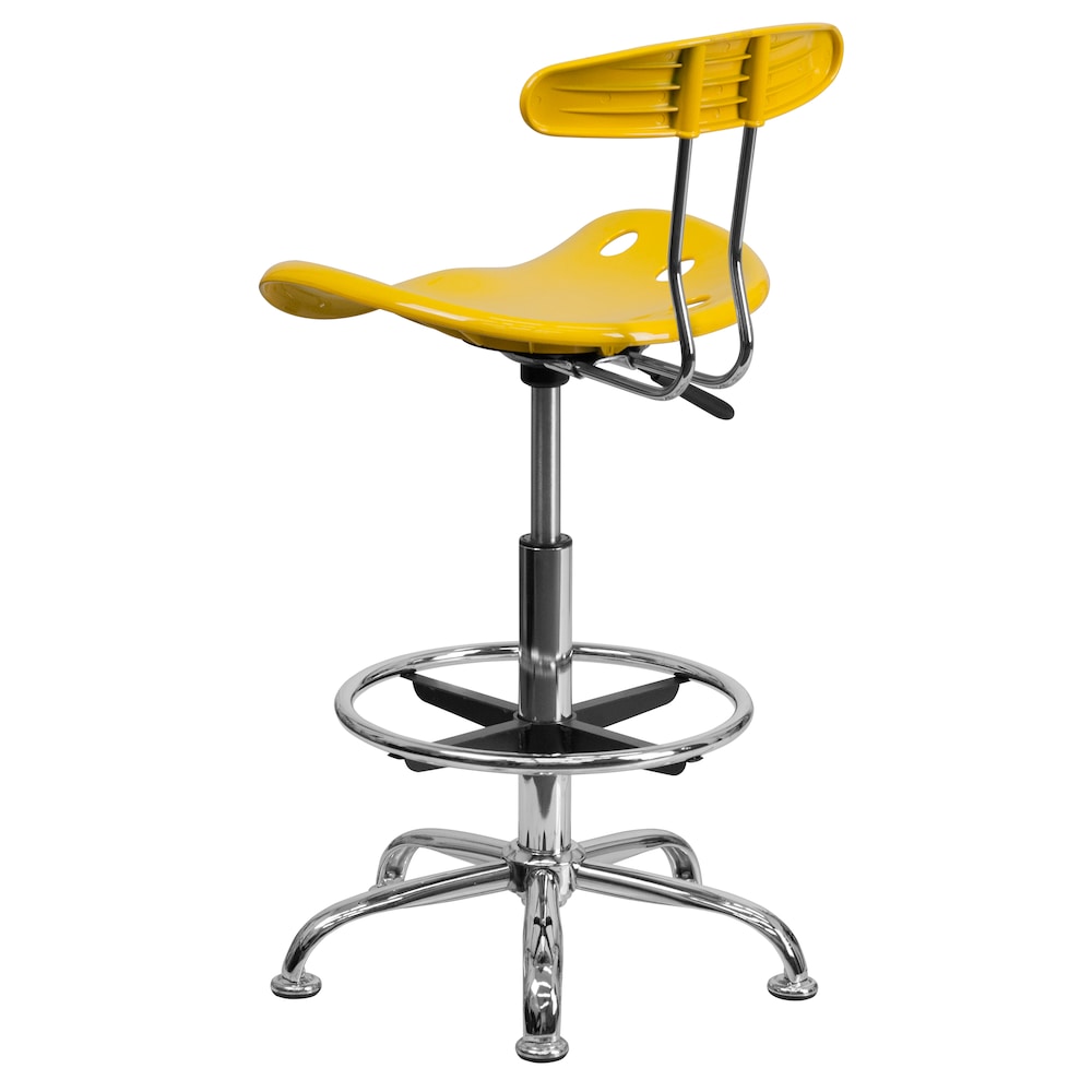 Tabouret de dessinateur jaune vif et chromé avec siège de tracteur