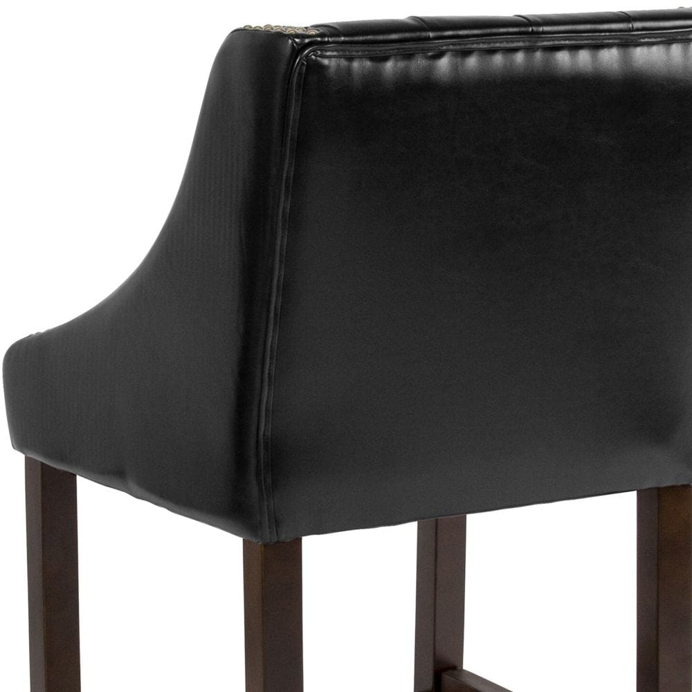 24" Black Leather/Wood Stool