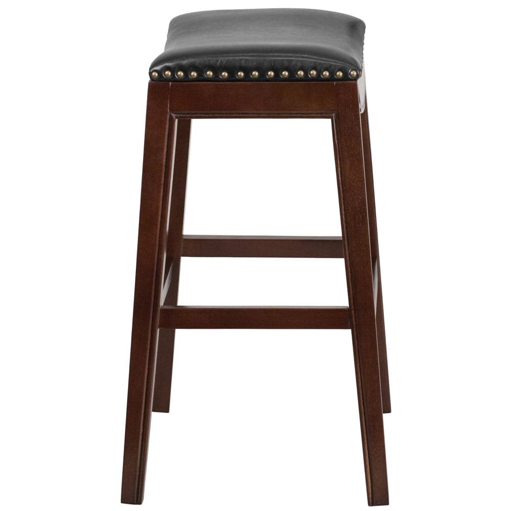 30'' High Backless Cappuccino Wood Barstool with Black Leather Saddle Seat
