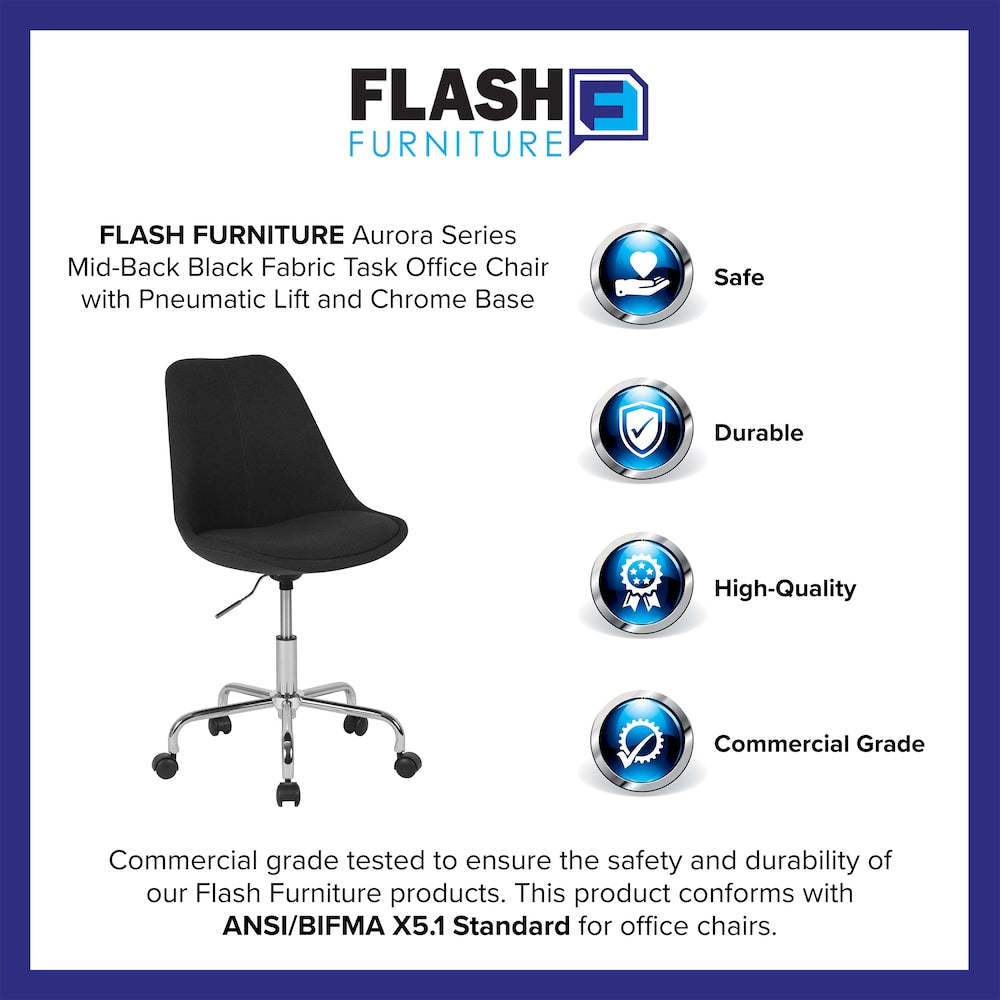 Aurora Series Mid-Back Black Fabric Task Office Chair with Pneumatic Lift and Chrome Base