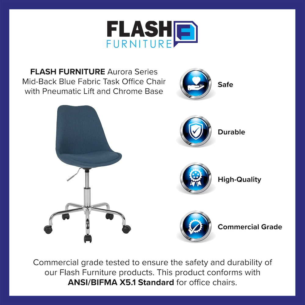 Aurora Series Mid-Back Blue Fabric Task Office Chair with Pneumatic Lift and Chrome Base