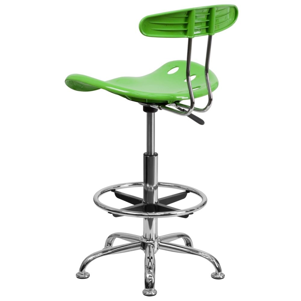 Tabouret de dessinateur vert pomme vibrant et chromé avec siège de tracteur