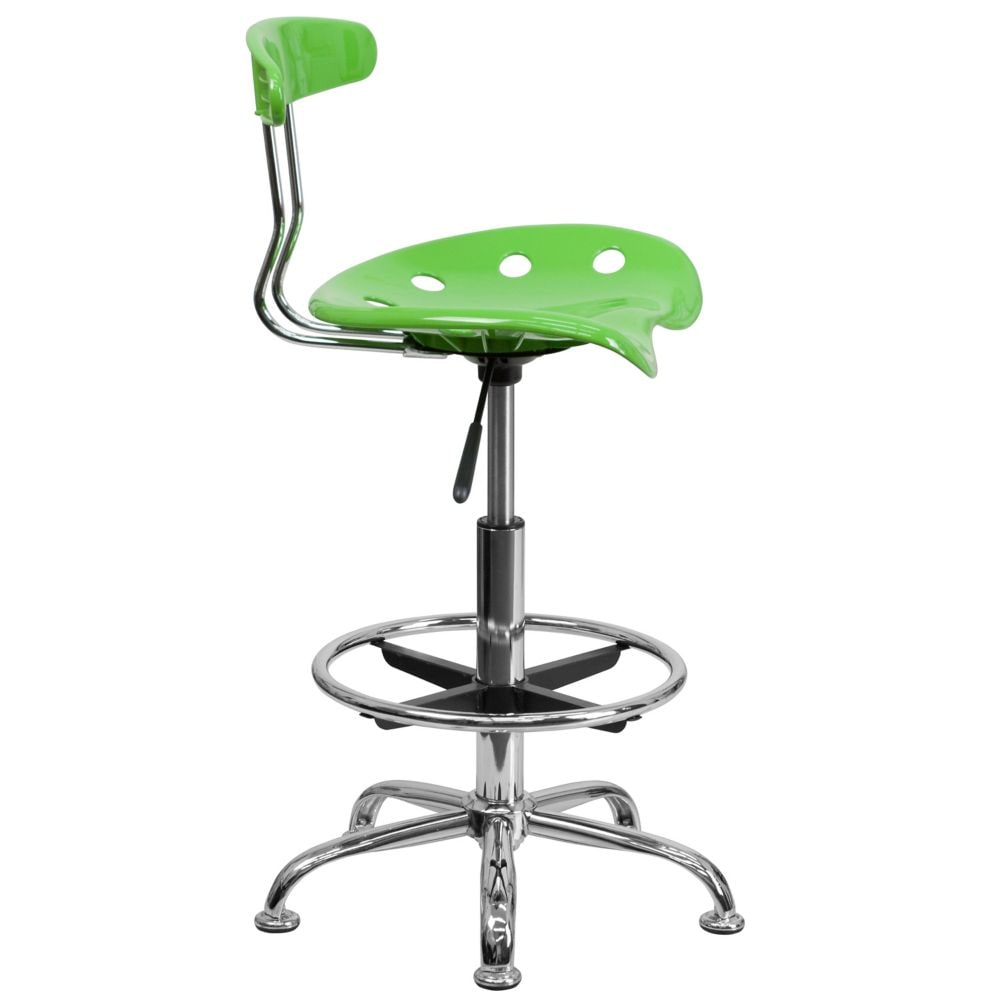 Tabouret de dessinateur vert pomme vibrant et chromé avec siège de tracteur