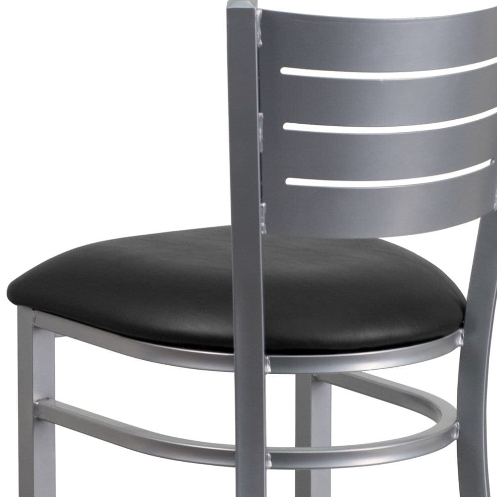 Tabouret à lattes argentées - Siège noir