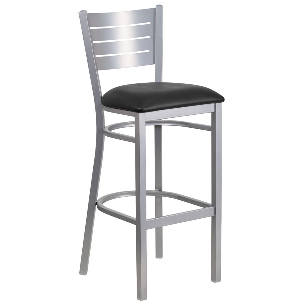 Tabouret à lattes argentées - Siège noir