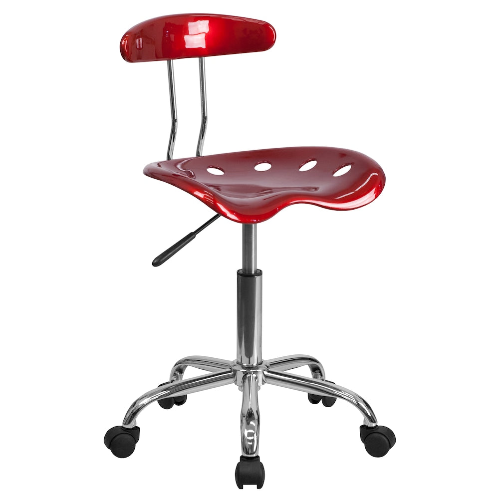 Chaise de travail pivotante rouge vin vibrant et chromée avec siège tracteur